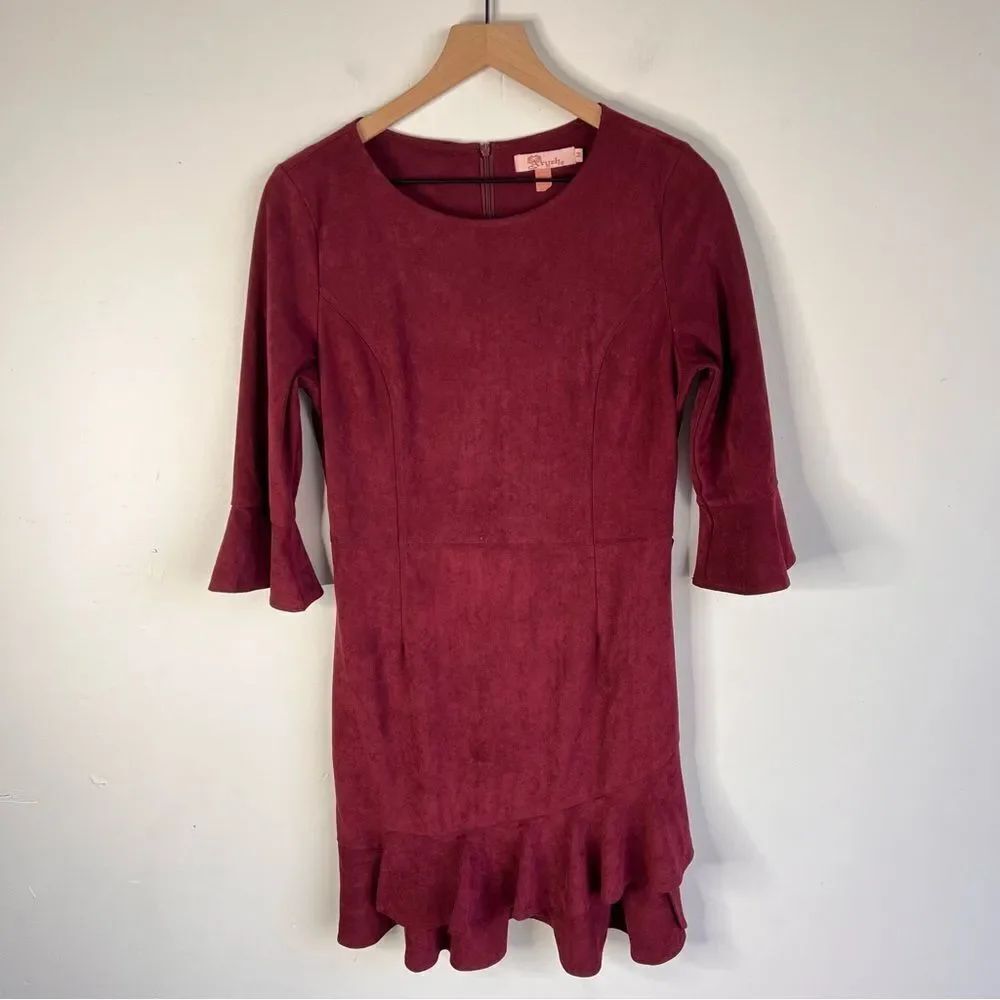 Aryeh Burgundy Velvet Dress with Ruffle Detail | Holiday Party Medium